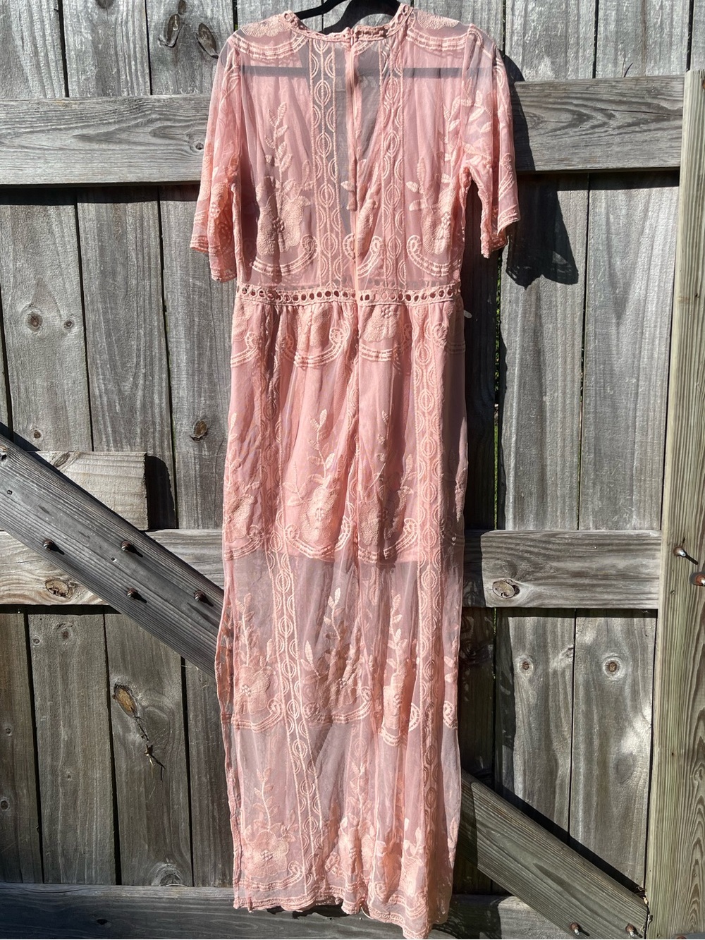 Sheer Blush Pink Lace Maxi Dress Sz XL - Picture 8 of 11